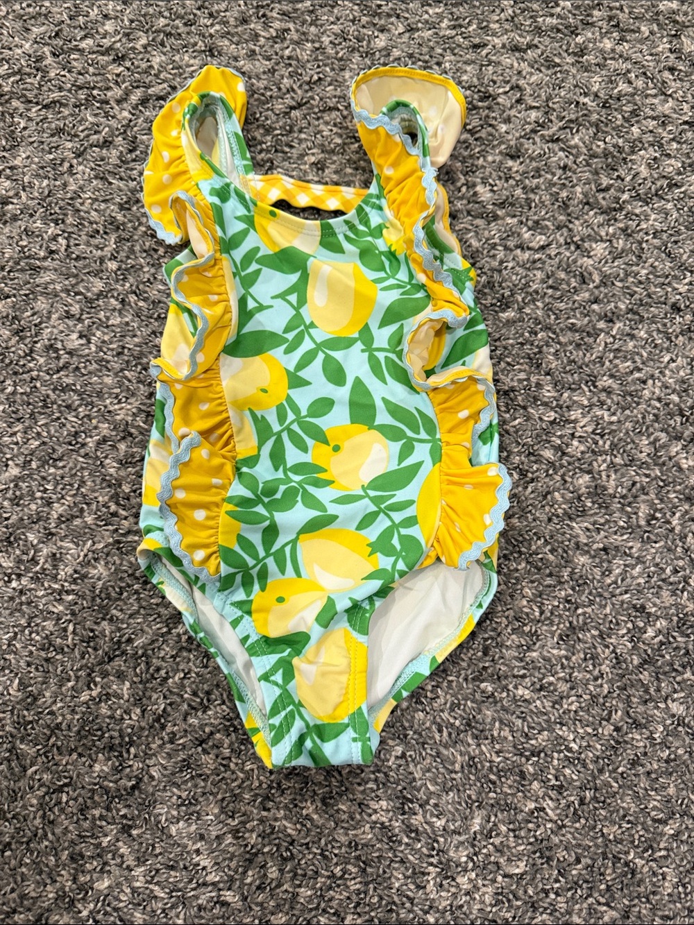 Matilda Jane Girls Lemon Print Ruffle One-Piece Swimsuit - Yellow & Green